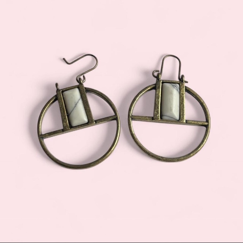Vintage Brass and White Marble Earrings